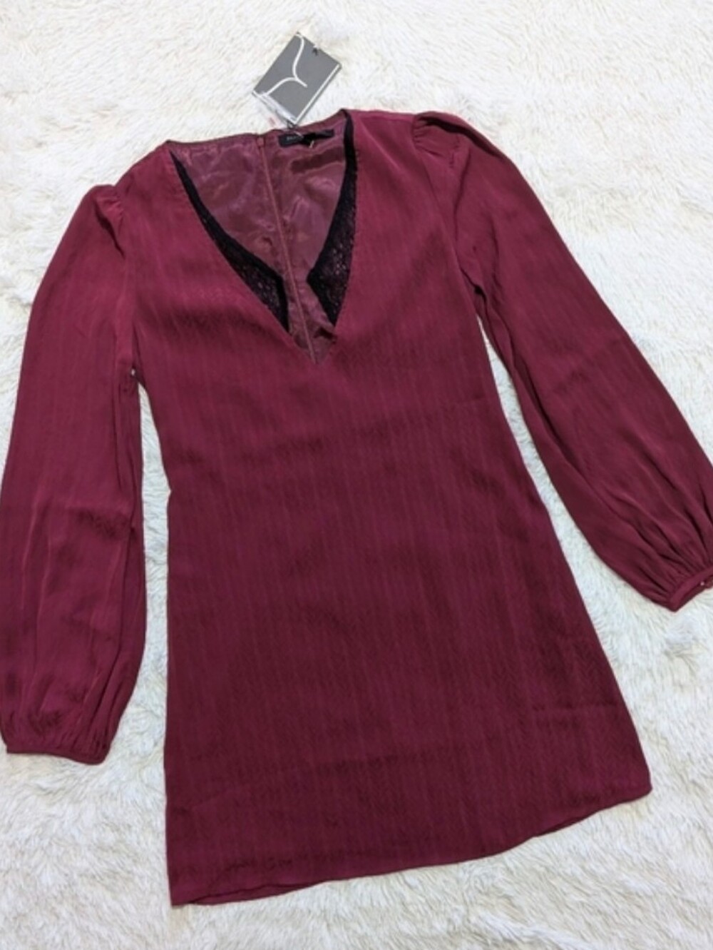 NWT Dance & Marvel Maroon Plunge Neck Vampire Goth Balloon Sleeve Dress Small